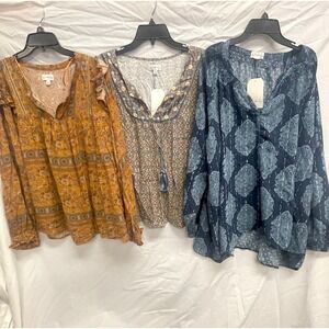 Wonderly Womens Plus Size Boho Blouse Bundle 2X XXL Paisley Floral Tassel 3pc